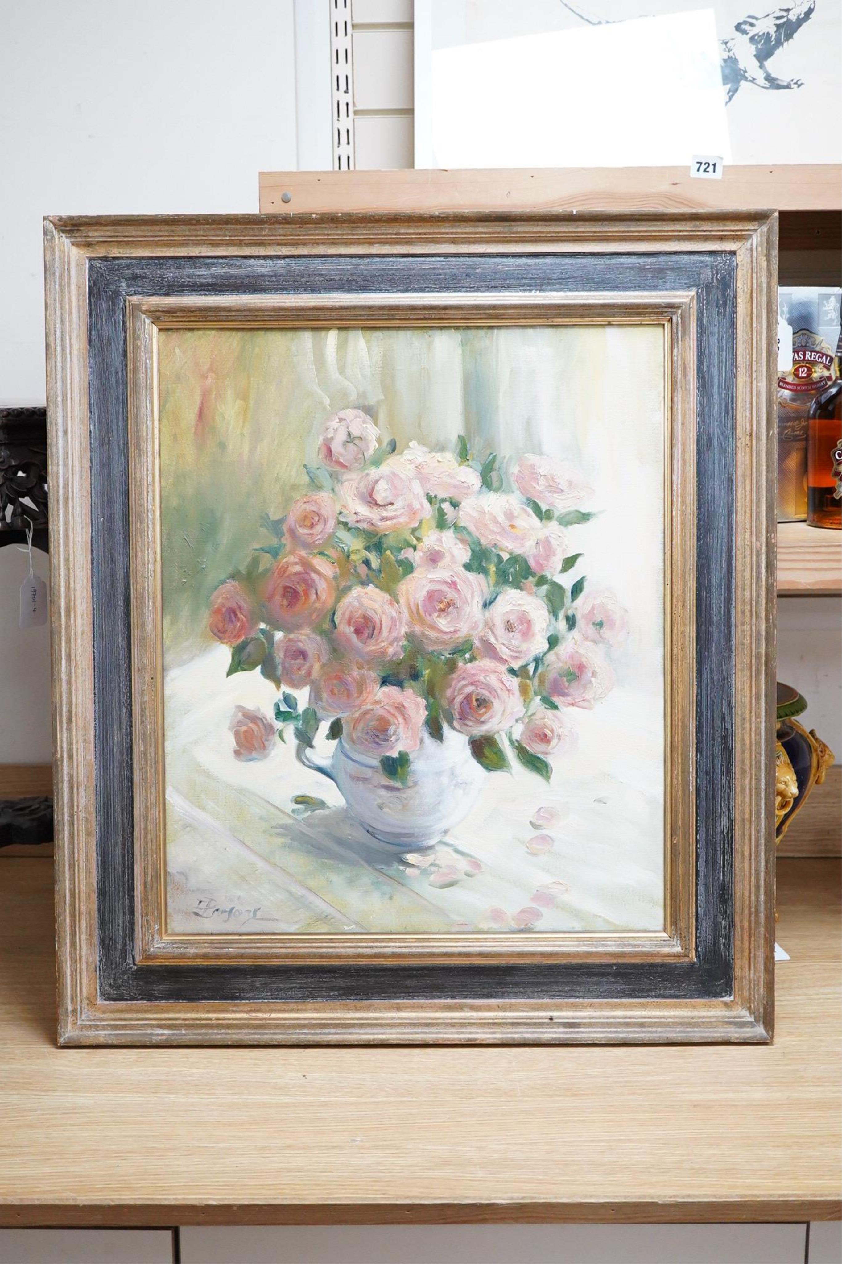 Elizabeth Parsons (b.1953), Still life, ‘Pink Roses’, signed, oil on canvas, 57 x 47cm
